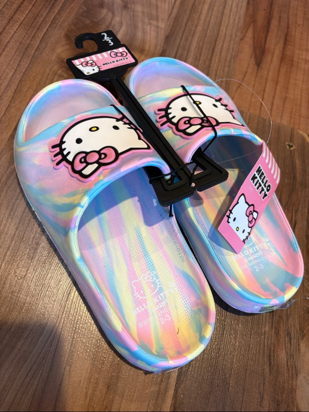 NWT Hello Kitty Girls Womens Slippers Slides listed as 2/3 fits woman’s size 5/6